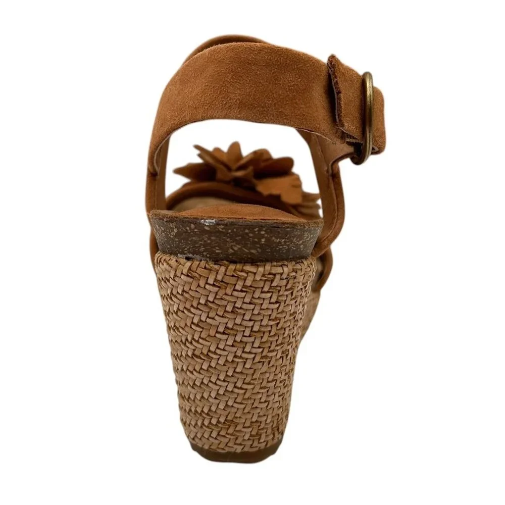 Sofft Cali‎ Women's Wedge Suede Sandals Size 8 Brown Open Toe Flower Blossom